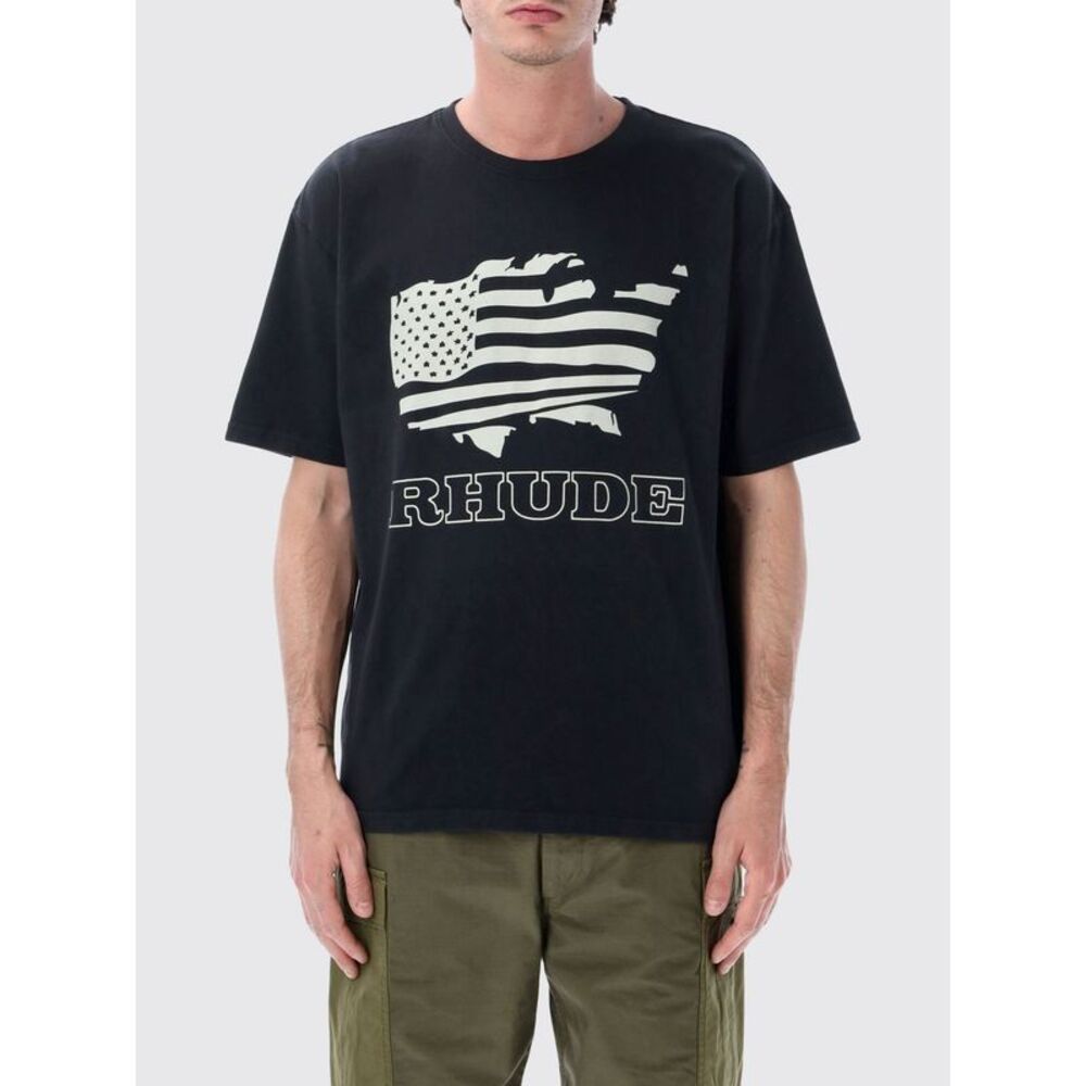 Rhude Men Crewneck Cotton T-Shirt Rhude With Graphic Print And Contrast Logo